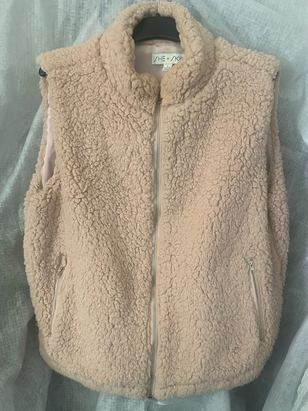 She + Sky Light Blush Sherpa Zip-Up Vest